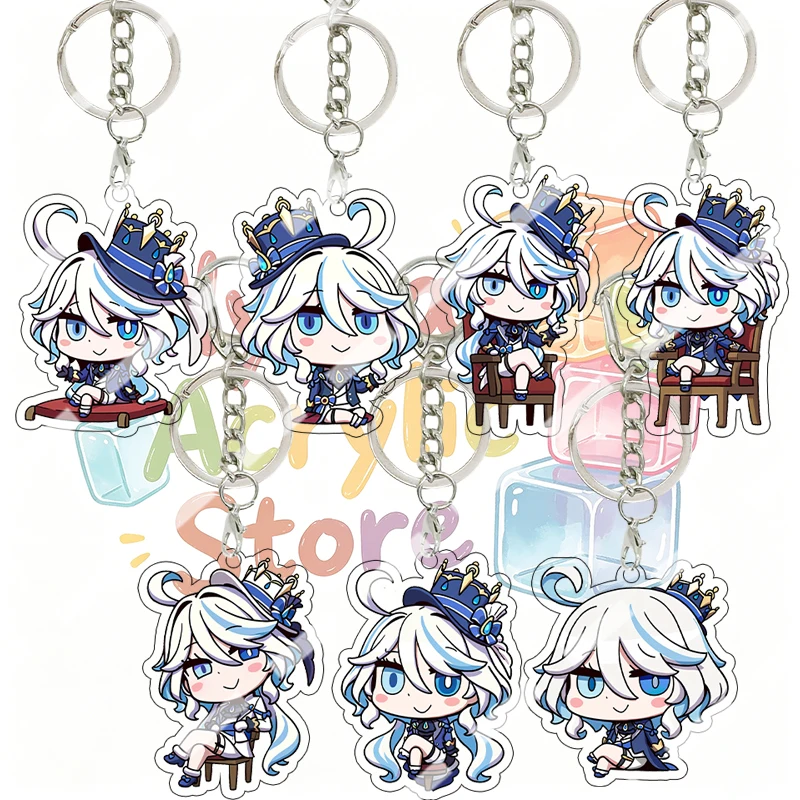 Furina Q Version Kawaii Cartoon Peripheral Acrylic Keychain Anime Character Backpack Pendant Ornaments Fans Gifts Birthday Decor