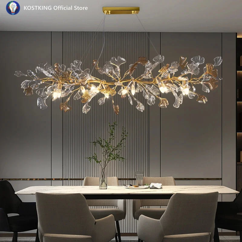 

Nordic Design Chandeliers Glazed Glass Leaves Pendant Light for Hotel Living Dining Room Bedroom Art Lobby Decoration Chandelier