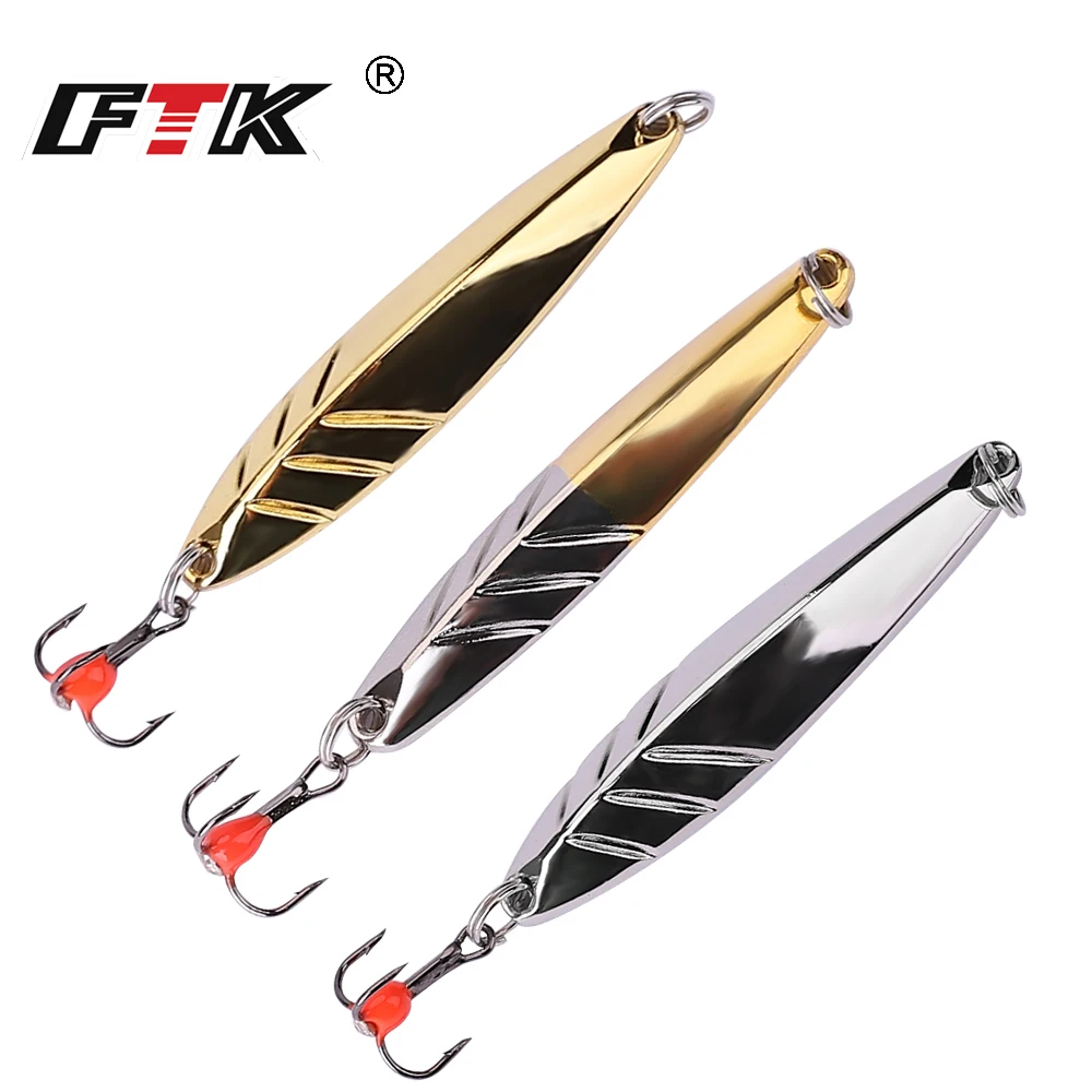 FTK Winter Ice Fishing Lure 5g 10g 15g Vertical Jigs Metal Spoonbait Hard Lure with Treble Hook for fishing of perch and pike