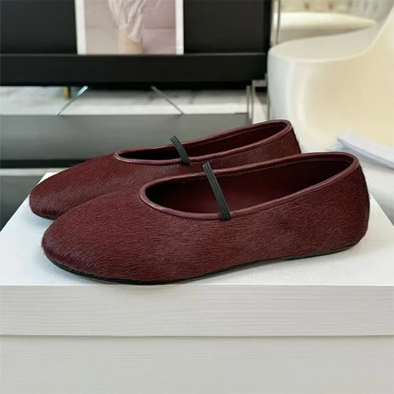 Spring Autumn Ballet Flat Shoes For Women Round Toe Slip-on Mules Horsehair Runway Women's Shoes Comfort Walk Shoes Woman