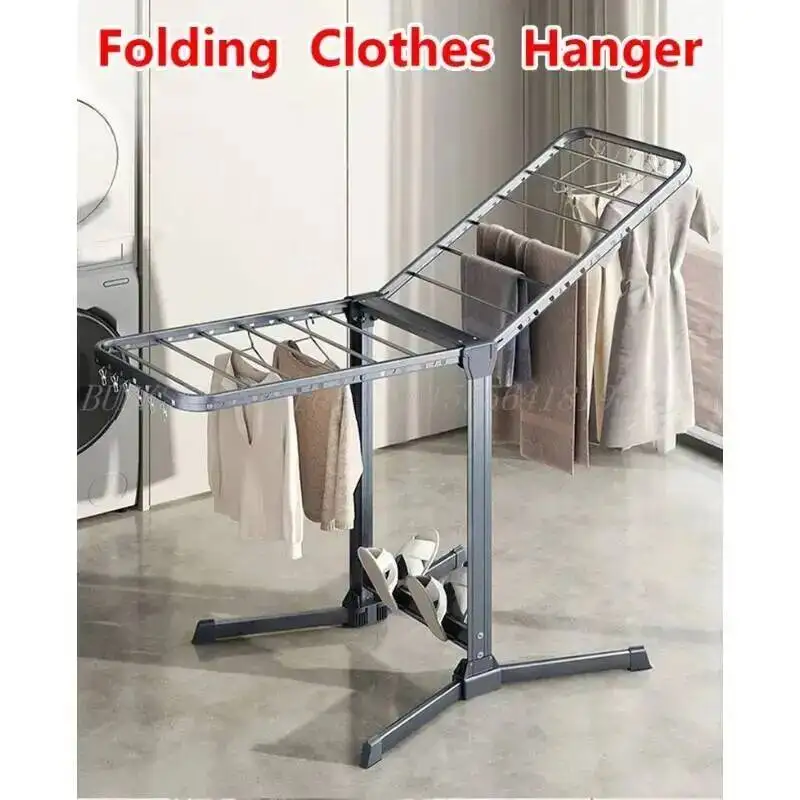 Resistant Drying Foldable Rack Laundry Accessories Fores Cloth Hanger Stand Wood Floor Stainless Steel Adjustable for Balcony
