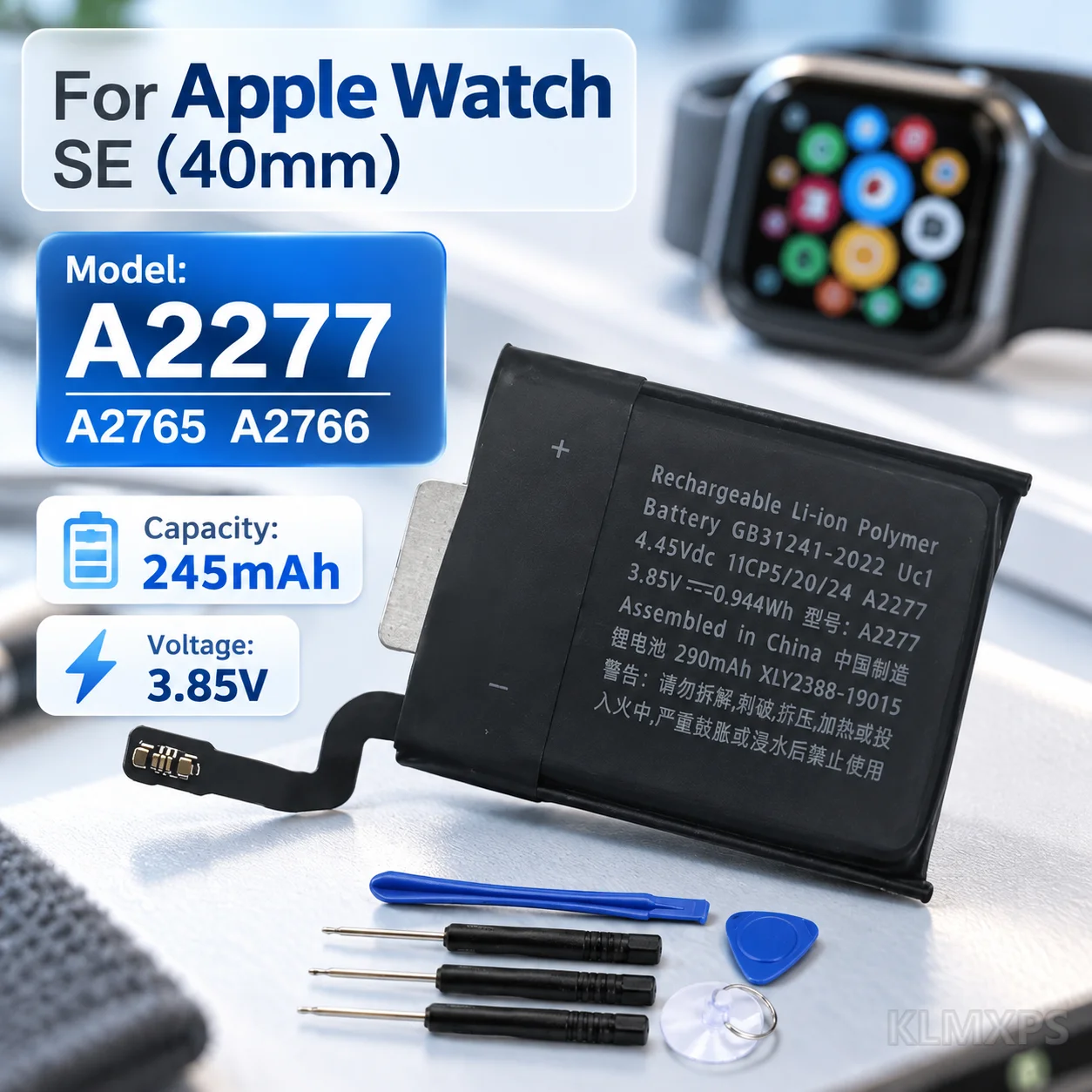 Premium Smart Watch Replacement Battery A2277 For Apple Watch SE 40mm Compatible Models A2765 A2766 With Repair Tools Included