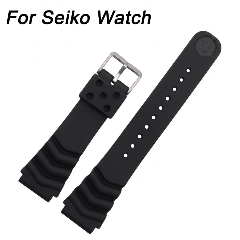 Correa de silicona deportiva de 22 mm y 20 mm para Seiko 5/SKX007/Turtle/Samurai – Correa de reloj impermeable negra y azul con hebilla de pin