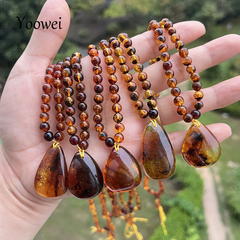 5mm Amber Pendant Necklace Gift Unique Special 60cm Baltic Small Chic Flower Beads Bracelet Natural Stone Fine Jewelry Supplier