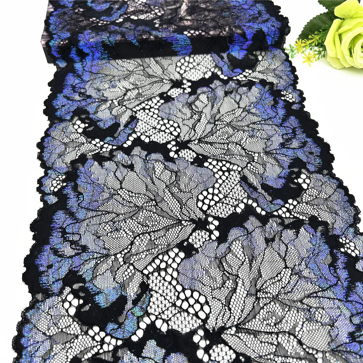 3y/lot Width 23cm Blue Black Shimmer Elastic Lace Trim Lingerie Sewing Craft DIY Apparel Fabric Lace Dress Garment Accessory