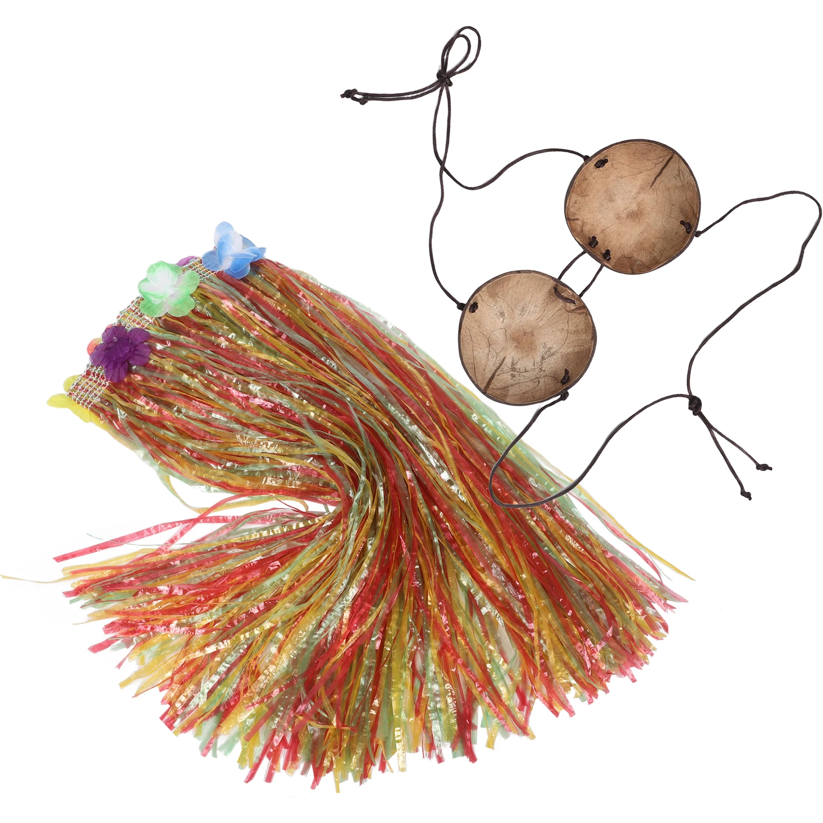 Coconut Bra Hawaiian Grass Skirt Set Tropical Summer Luau Party Dance Lei Outfit Beach Costume Bikini Top Hawaiian Coconut Shell