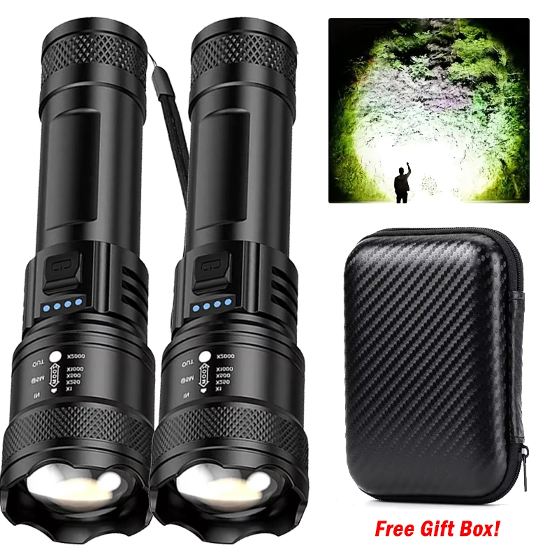 Super Bright Flashlight USB Rechargeable LED Long Range Tactical Torch Outdoor Waterproof Emergency Camping Fishing Lantern