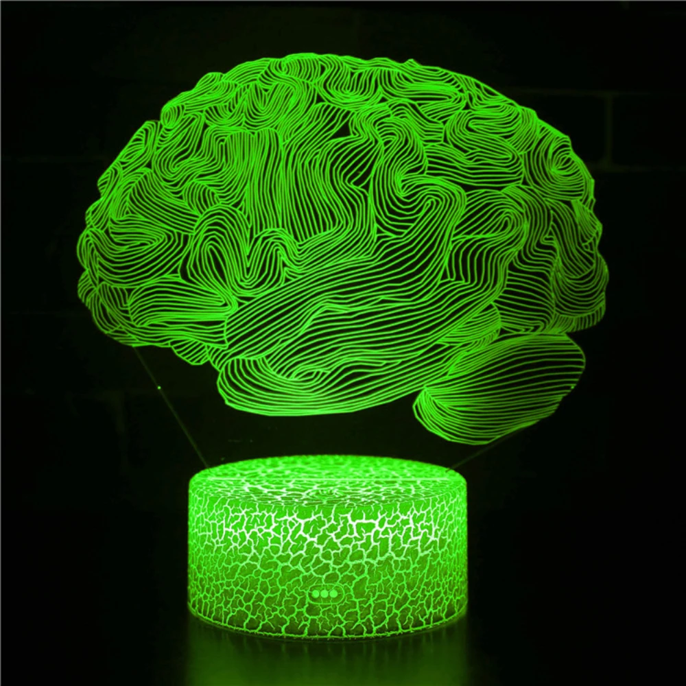 Nighdn-3D Cérebro Night Light para Crianças, 7 Cores, Mudança, USB, Toque, Ilusão de Óptica, Lâmpada, Decoração, Crianças, Natal, Presentes de