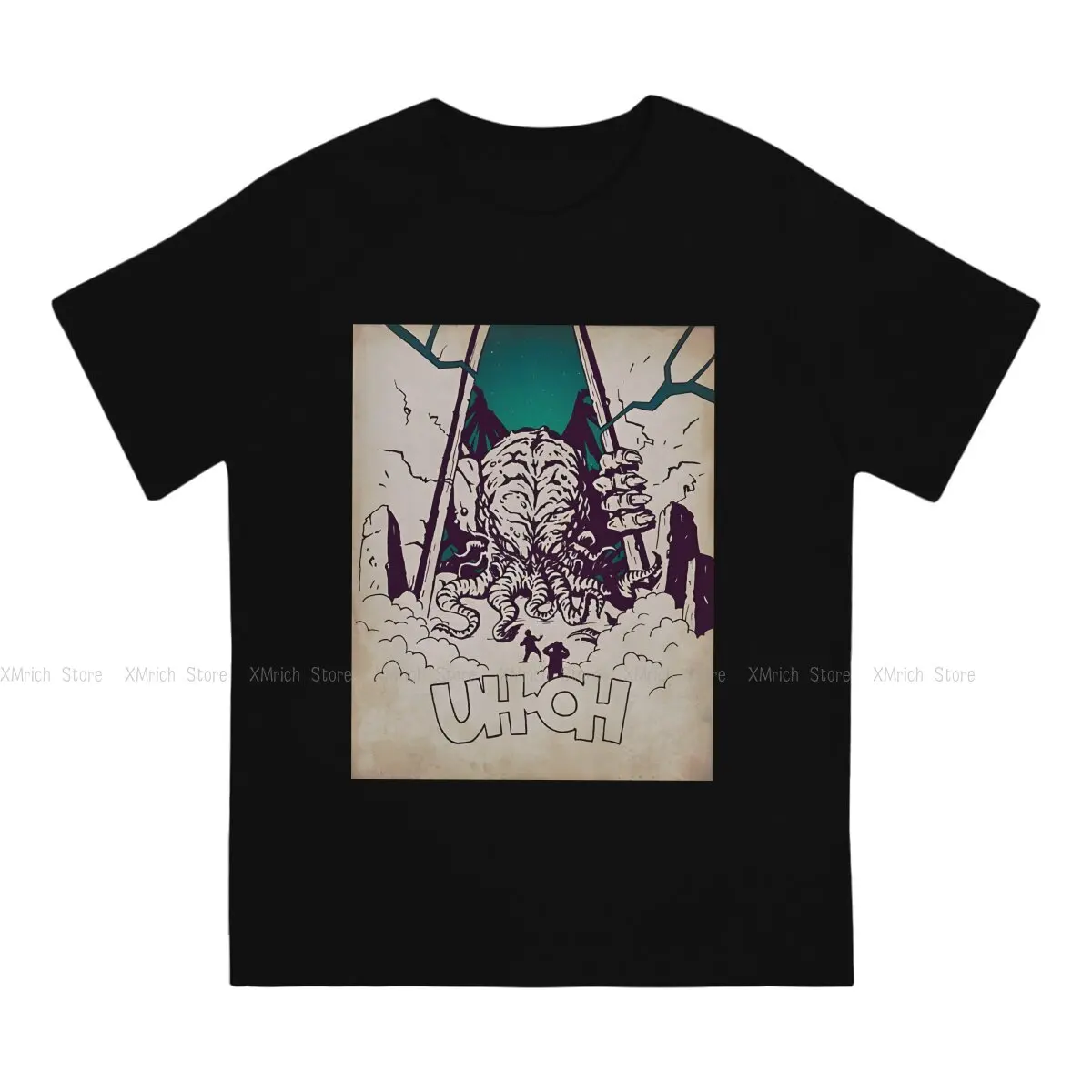 Fashion Uh-Oh Cthulhu_ T-Shirts for Men Crew Neck Cotton T Shirt  Short Sleeve Tees Summer Tops