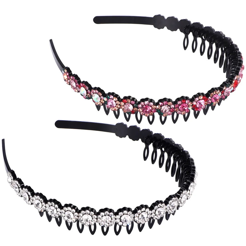 

2Pcs Teeth Comb Rhinestones Nonslip Headband for Women Face Wash Makeup Sport Hair Accessories Girls Face Wash Headband