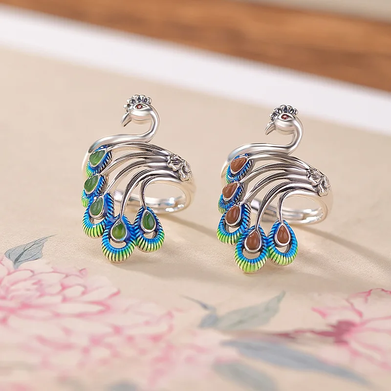 

Кольца из стерлингового серебра S925 для женщин: Новая модная коллекция, 3D-рельеф, ажурная эмаль, павлин, этнический стиль, оптовая продажа ювелирных изделий