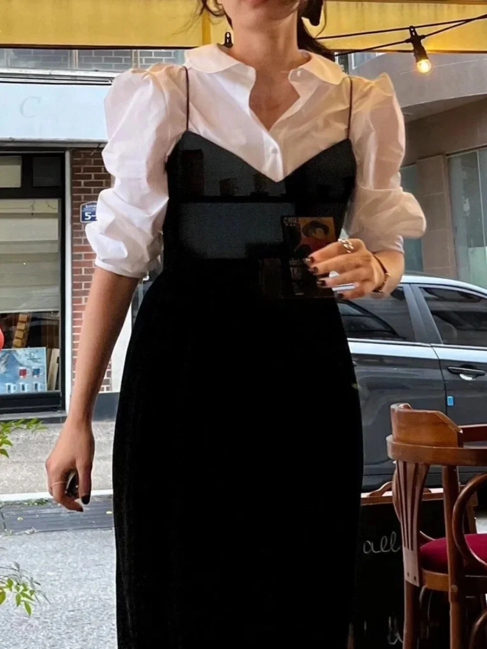 

Fletta Spring Summer New White Versatile Embroidered Logo Bubble Sleeve Doll Collar Long Sleeve Women's Shirt Korean Style Pu...