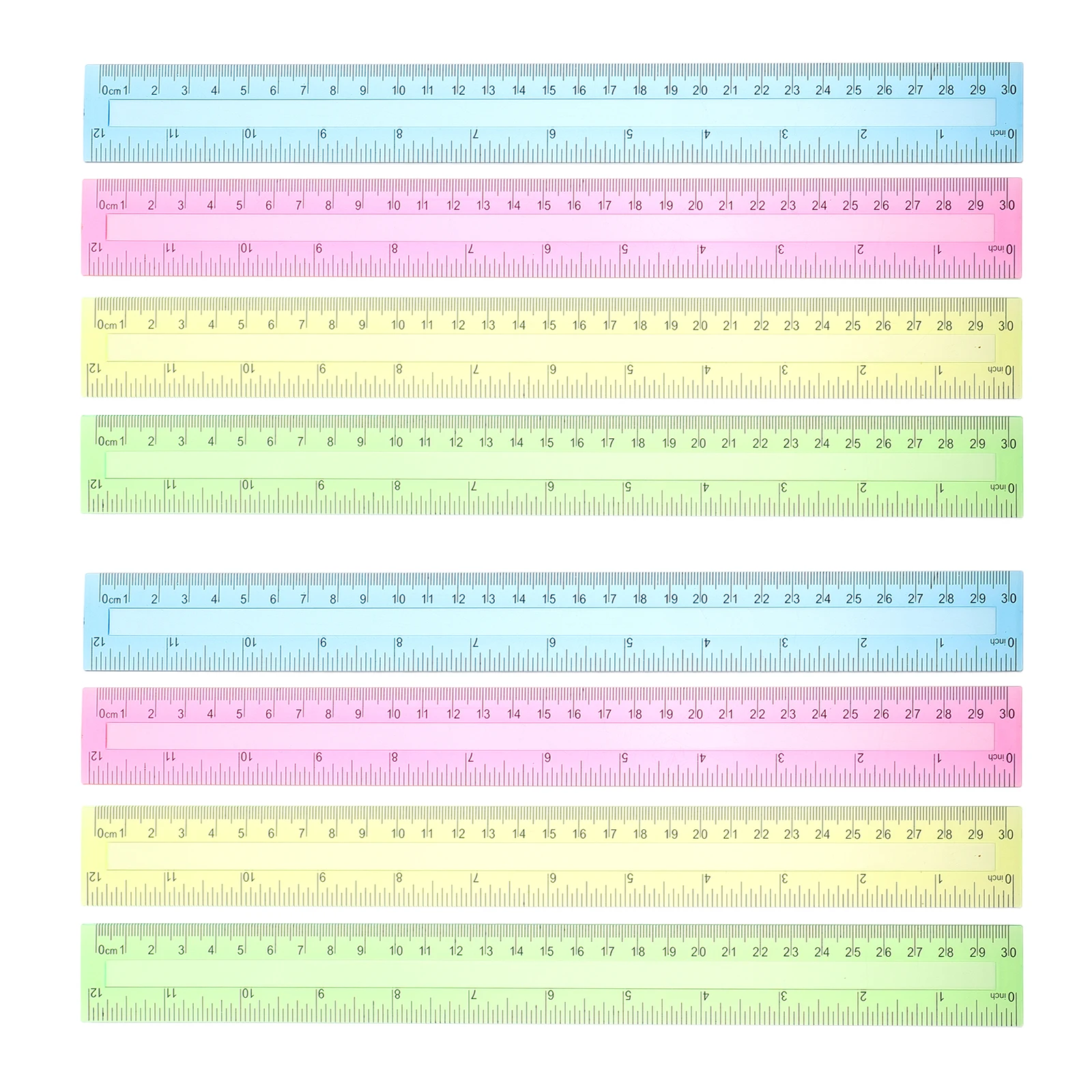 16pcs Colored Transparent Plastic Ruler 12 Inch Straight Measuring Scale For School Students Lightweight Stationery