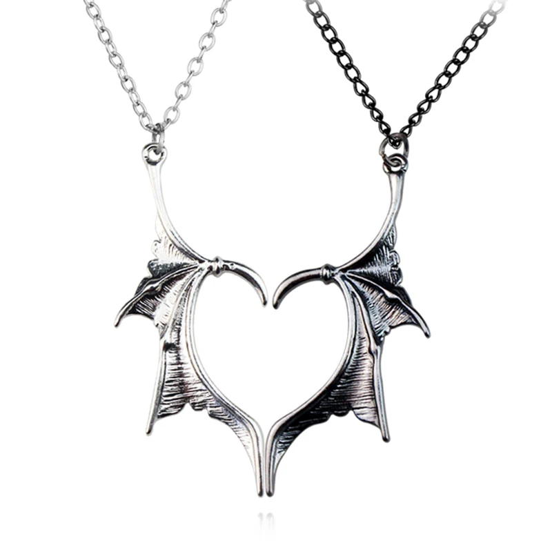 

Neo Gothic Couple Necklace White Black Dragon Wing Heart Pendant Romantic Love Jewelry Fashion Accessories Valentine's Day Gift