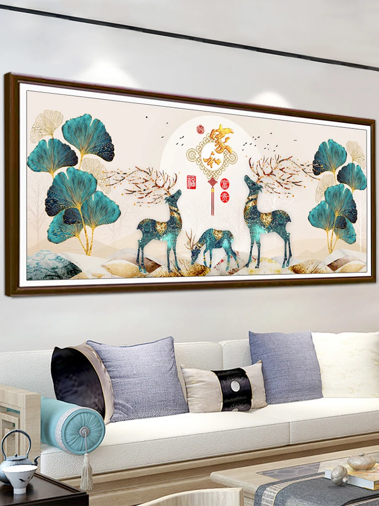 

Modern Simple Cross Stitch Handmade Embroidery Happy Deer Festive Home Decor Living Room Cotton Fabric Animal Pattern White