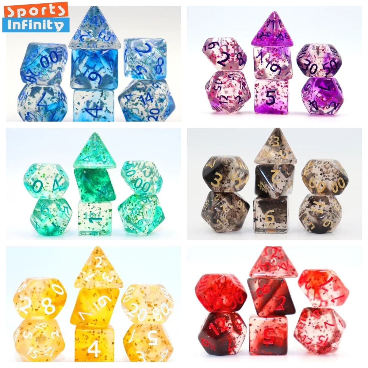 16mm 7Pcs of Acrylic Transparent Dice set Board Game Set Dice Double Color Flash Dot Starry Sky DND Running Team