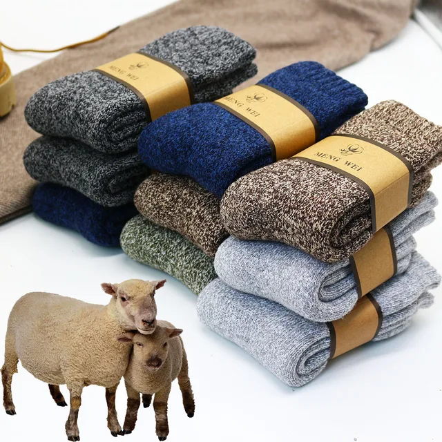 Zimowe męskie skarpety z wełny merynosów Super grube ciepłe wysokiej jakości Harajuku Retro Snow Casual Antifreeze Cashmere Socks Men 3 Pair