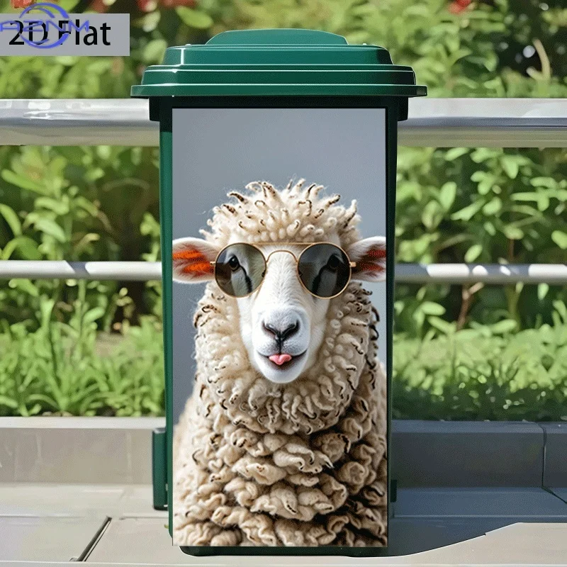 Printing Trash Can Sticker 37×82cm, Cute Sheep Sticking Out Tongue Themed Design, Self-Adhesive Wall Decal Wallpaper, Kitchen