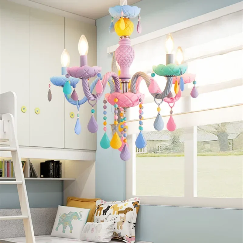 Modern Colorful Crystal Chandelier LED Candle Rainbow Chandelier For Bedroom Living Room Indoor Decor Kids Room Hanging Light