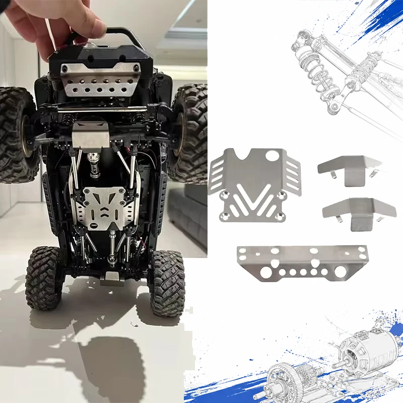 1/10 RC Crawler Stainless Steel Full Protection Kit, Chassis Armor Plate & Front Rear Bumper Guard Anti-Impact RC Model Upgrade