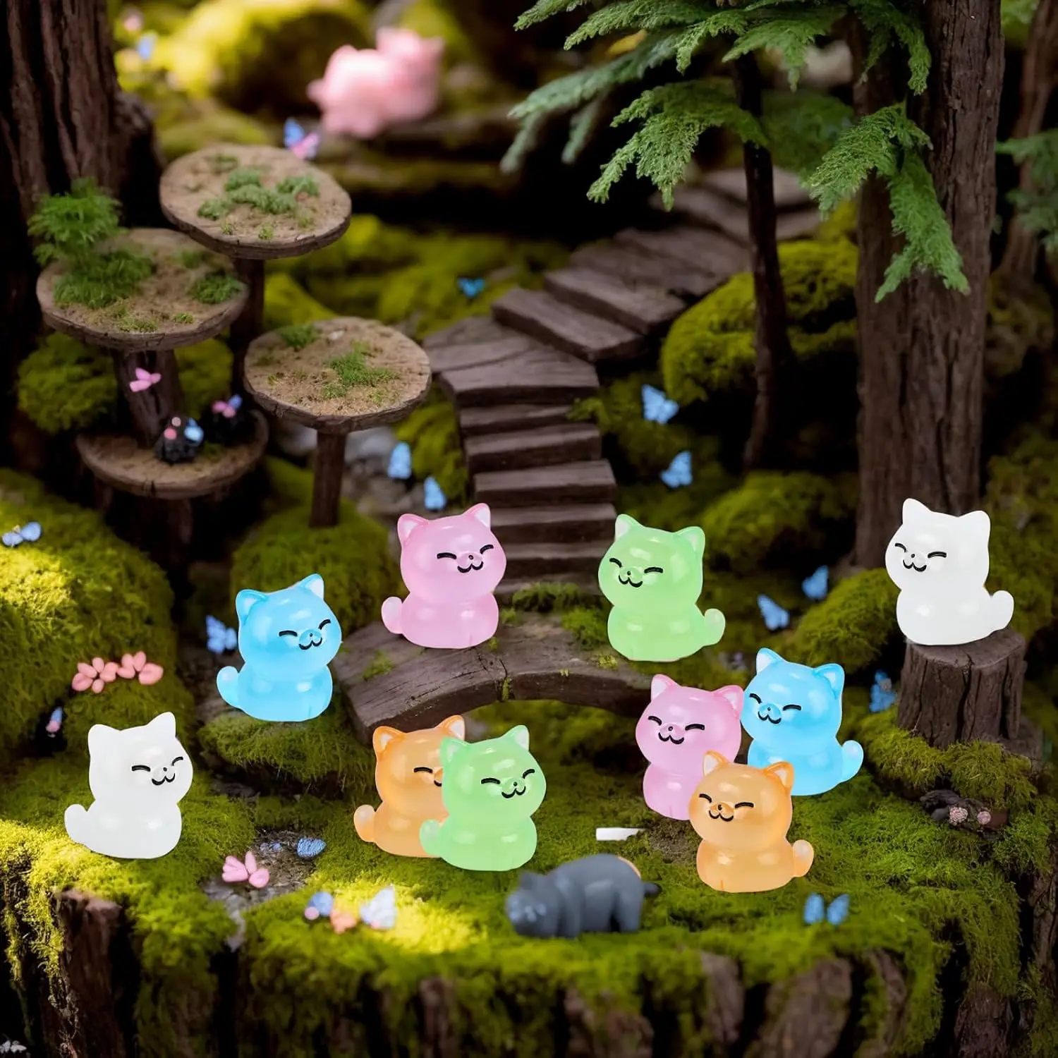 5/10 قطعة مضيئة صغيرة الراتنج القط أرقام توهج في الظلام القطط الحيوانات الحلي الصغيرة DIY بها بنفسك الجنية حديقة الزجاج الحاويات #5