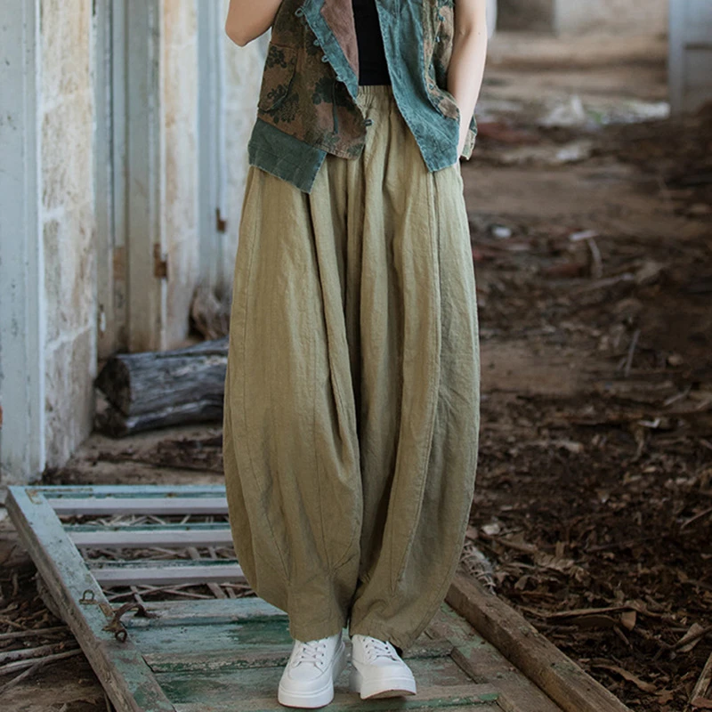 

High Waist Cotton Linen Harem Pants Women New Arrival 2025 Spring Vintage Style Solid Color Loose Female Casual Trousers T561