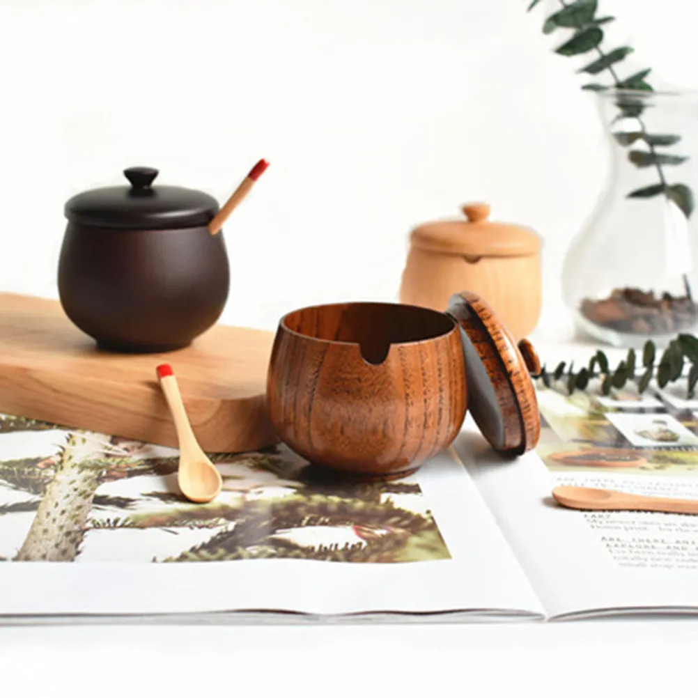 Tarro de especias rústico de madera de azufaifo con tapa, recipiente de madera de calidad alimentaria para sal, pimienta, azúcar, salsa de chile, té, café y dulces.