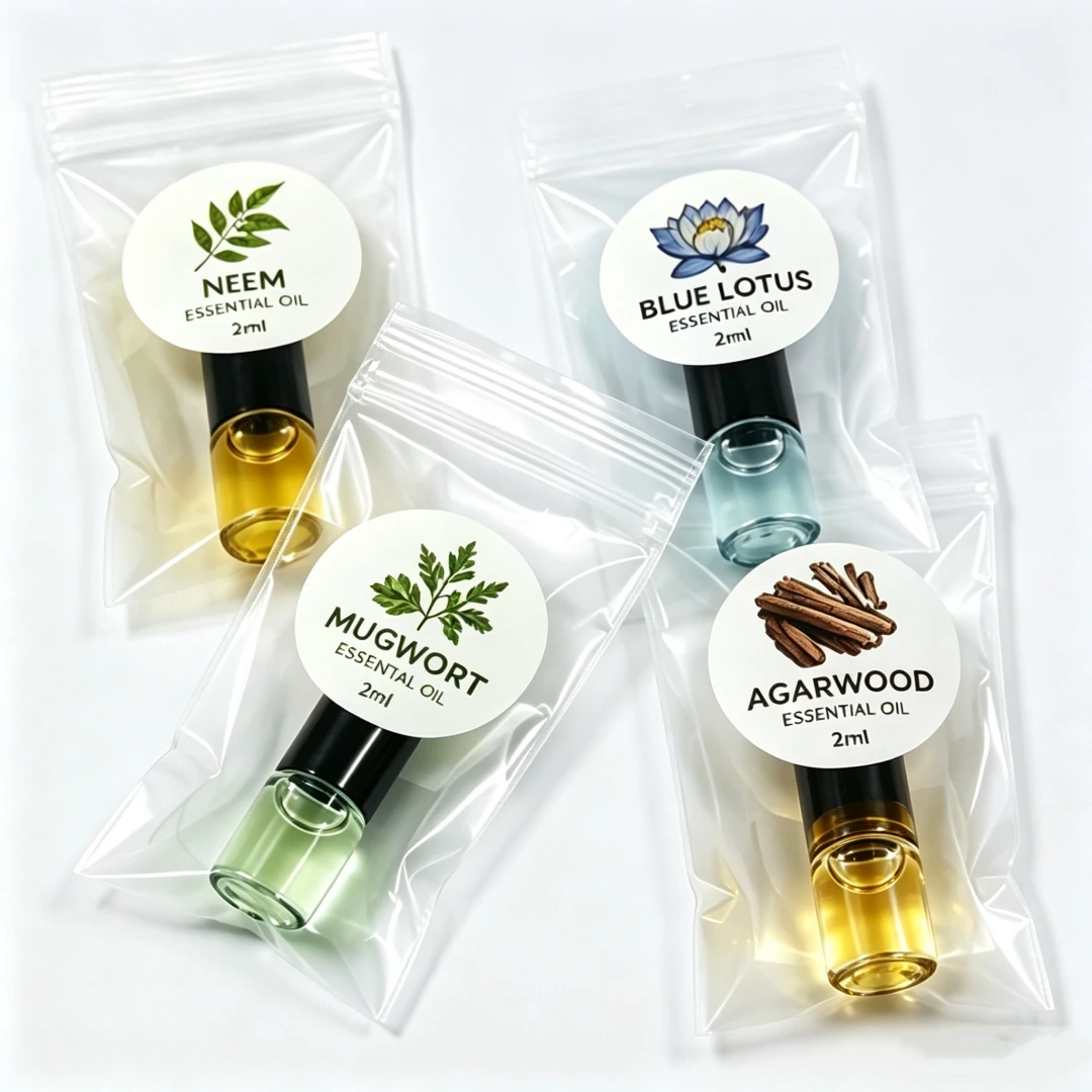 SPLYMCZEN Mini Botanische Ätherische Öle Kollektion 2ml Blauer Lotus, Adlerholz, Neem, Beifuß Aromatisches Öl für DIY Seifen- und Kerzenherstellung – Detail 2