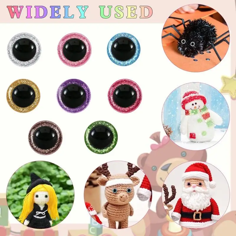 ใหม่ล่าสุด 50PCS 3D พลาสติก Glitter Safety Eyes สําหรับโครเชต์ของเล่น Amigurumi DIY ผสมจํานวนมากขนาดผสมของเล่นตุ๊กตาทํา 9-20 มม.ขายส่ง