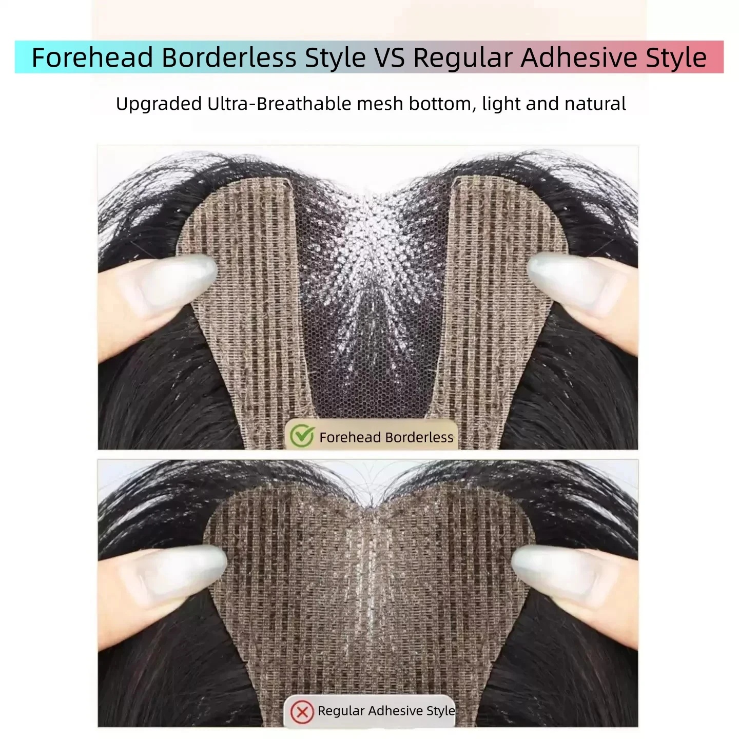 Magic Paste Human Hair Bangs Topper No Clips Seamless Invisible Hair Piece for Women Thinning Hair Loss Natural Daily Wear