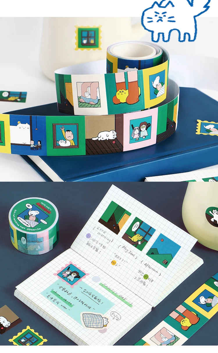 Niedliches Cartoon-Katzen-Washi-Tape im koreanischen Design, Matsugoda-Papierband für Schreibwaren, Büro, DIY-Bastelarbeiten und Dekoration – Detail 7