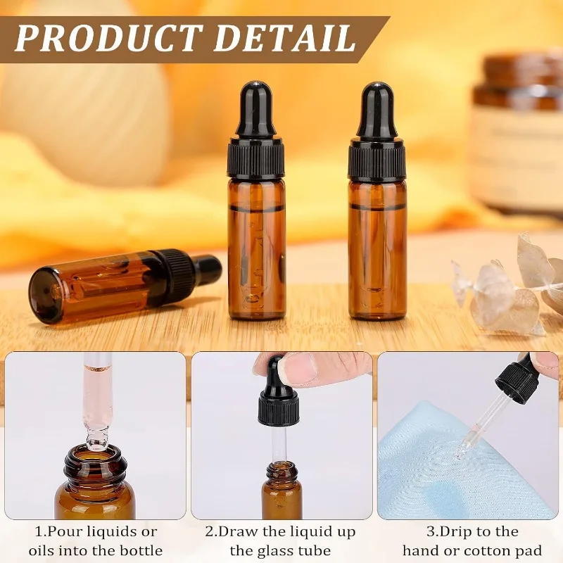 50pcs Empty 1ml-5ml Glass Dropper Bottles Refillable Essential Oil Bottles Travel Vial Containers with Eye Dropper for Perfume