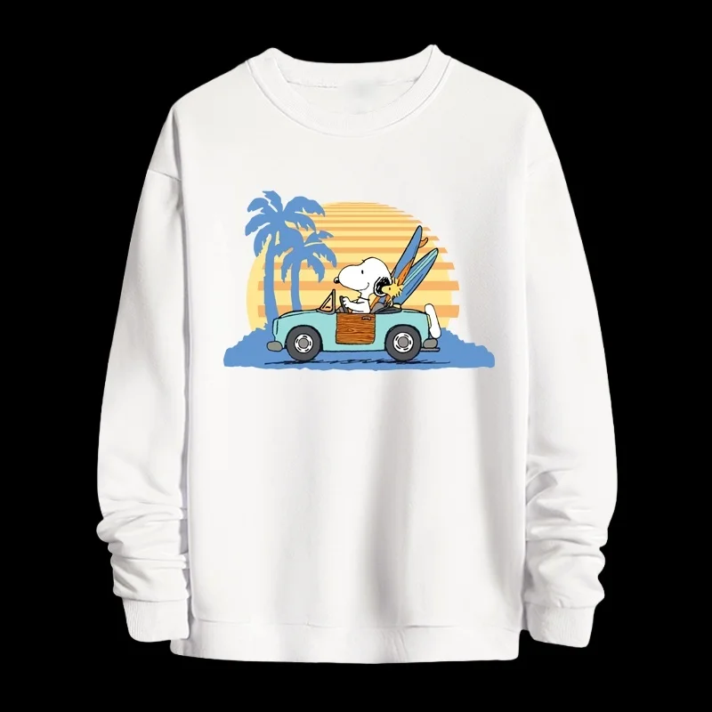 

MOTO-Snoopy топ с круглым вырезом и длинными рукавами с 3D-принтом для пар, свободный повседневный топ