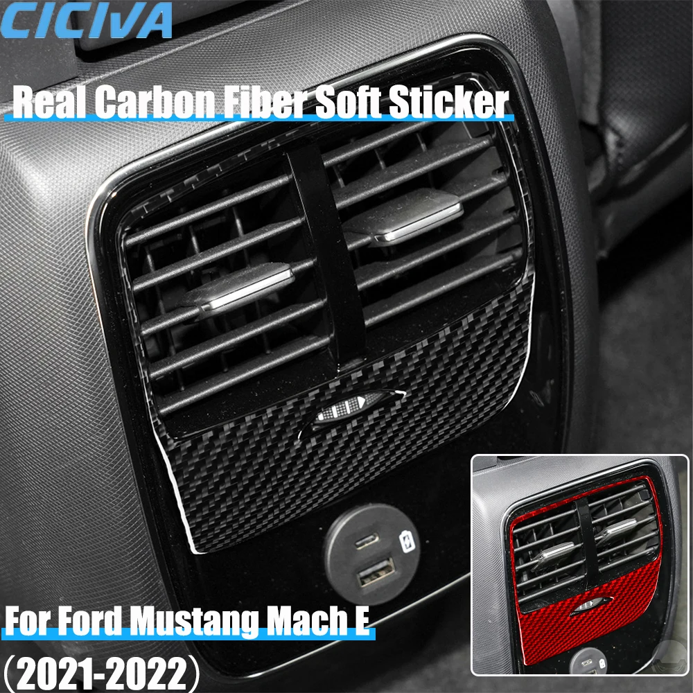 Real Carbon Fiber Car Accessories Rear Air Vent Frame Decorative Trim Cover Soft Sticker For Ford Mustang Mach E 2021 2022