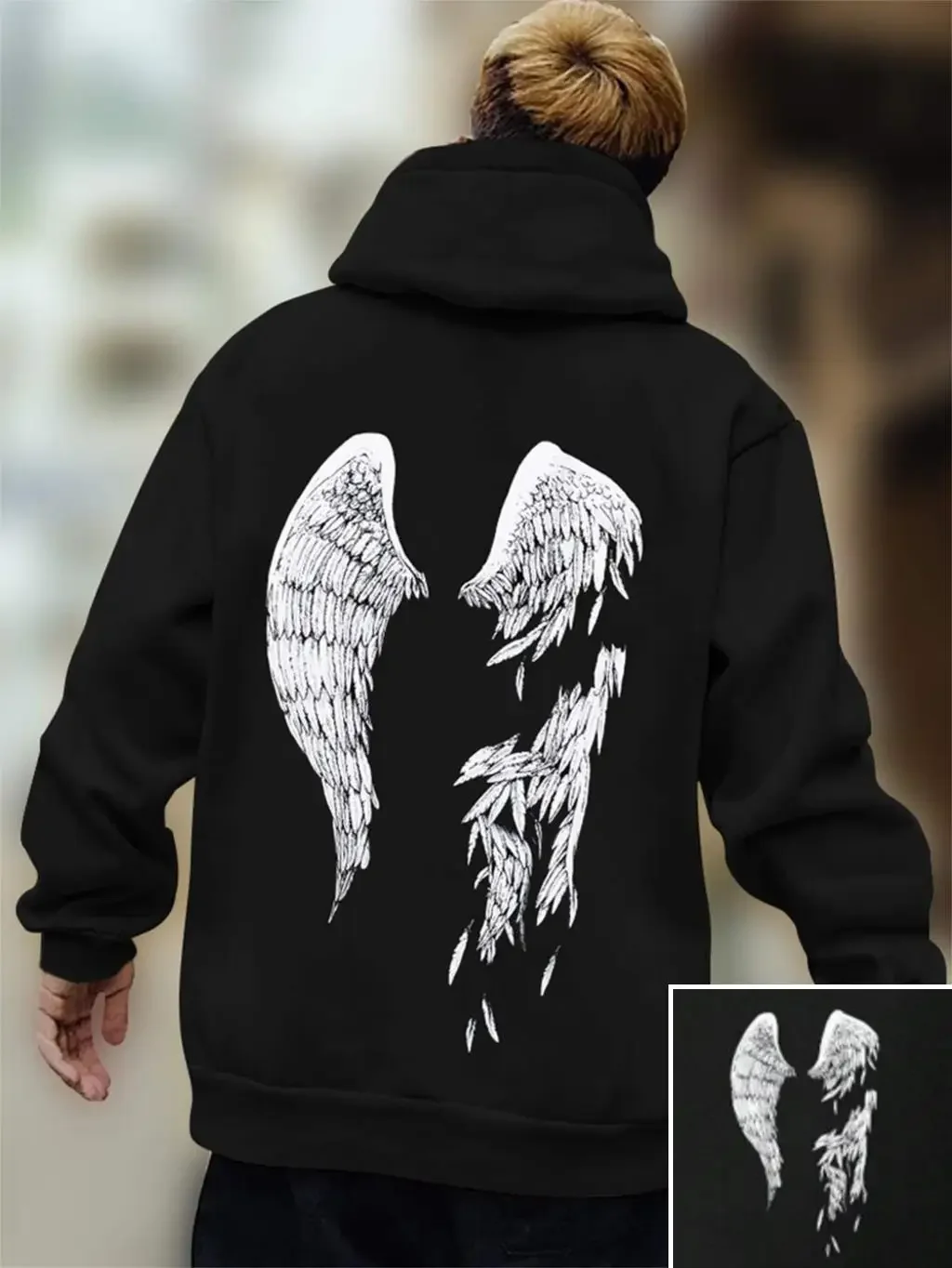 الشارع الاتجاه أجنحة الطباعة هوديي للرجال جيب الرباط البلوفرات فضفاضة الصوف الدافئة بلوزات الخريف ملابس مريحة