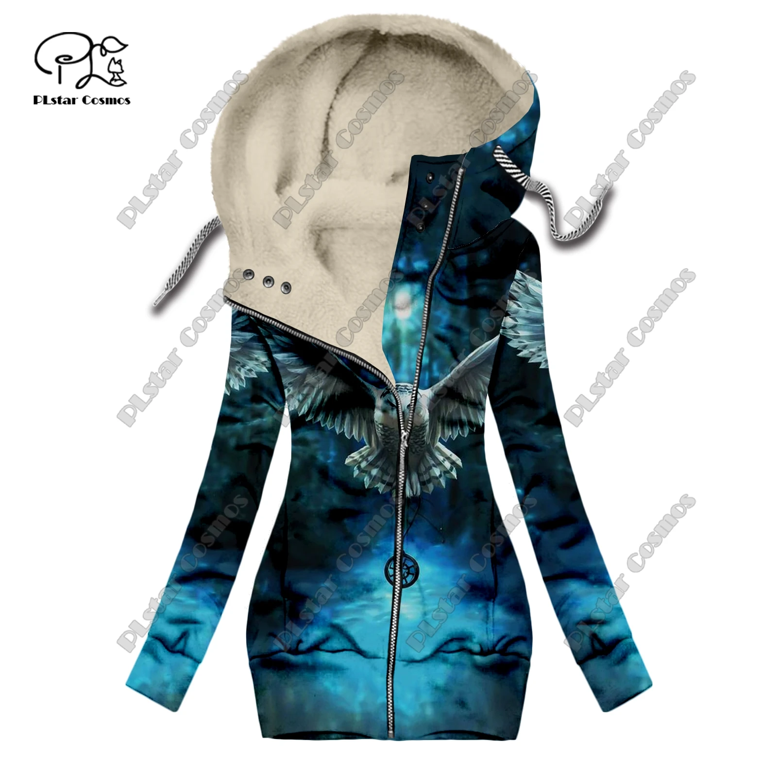 New 3D printing retro series floral and animal patterns plus velvet and warm women's long zipper sweatshirt casual winter L-14