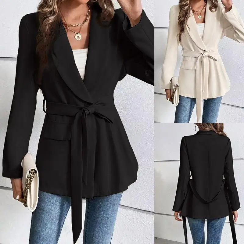 Cross-Border Spring 2025 Women's Slim Fit Pure Color Long Sleeve Suit Jacket Versatile Outerwear Elegant Business Casual
