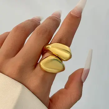 PuRui Vintage irregolare liscio doppio strato croce goccia d'acqua anello donne matrimonio moda fascino gioielli accessori minimalisti