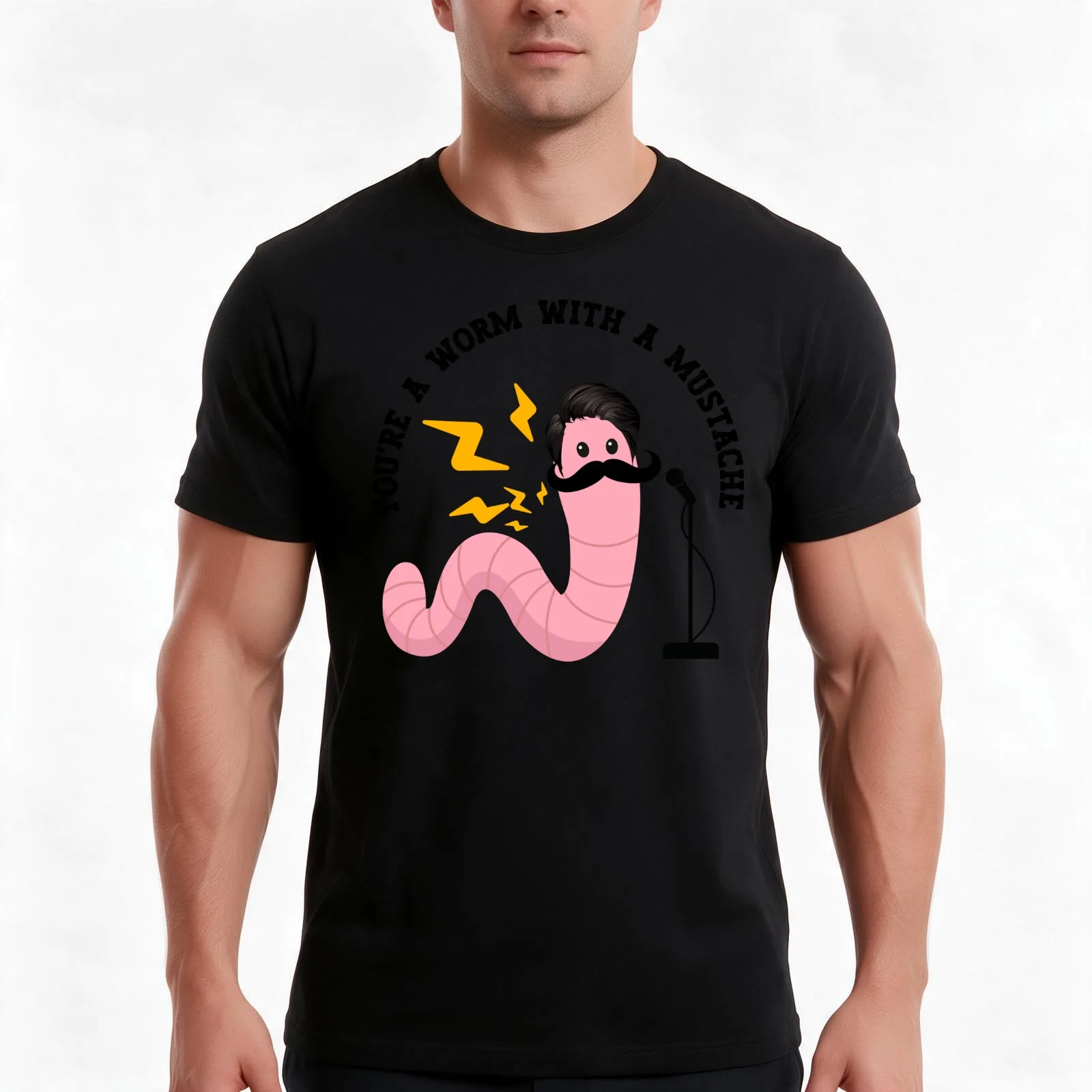 You're A Worm With A Mustache T-Shirt, Summer Casual Cotton Tee, Oversized Streetwear Tops, Vintage Graphic Print, 100% Cotton