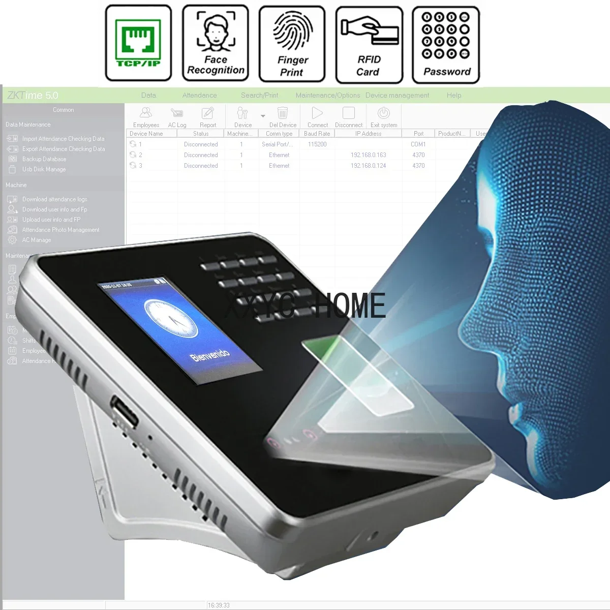 ZKTime 5.0 Tcp/ip Biometric Face Attendance System Fingerprint Time Clock Employee Attendace Management Electronic Device