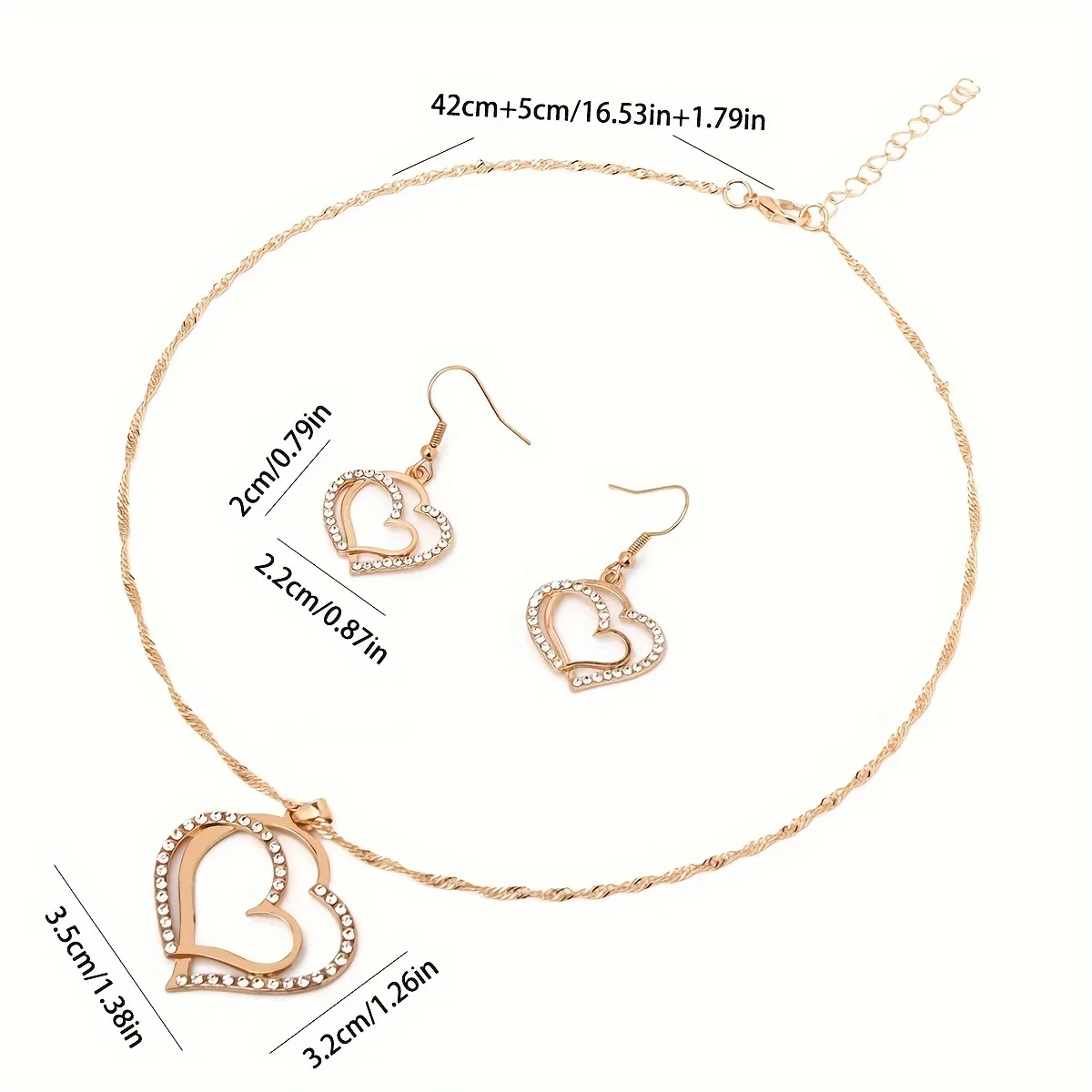 Sparkling Rhinestone Double-layer Hollow Heart-shaped Pendant Necklace Women\'s Temperament  Versatile Jewelry Set