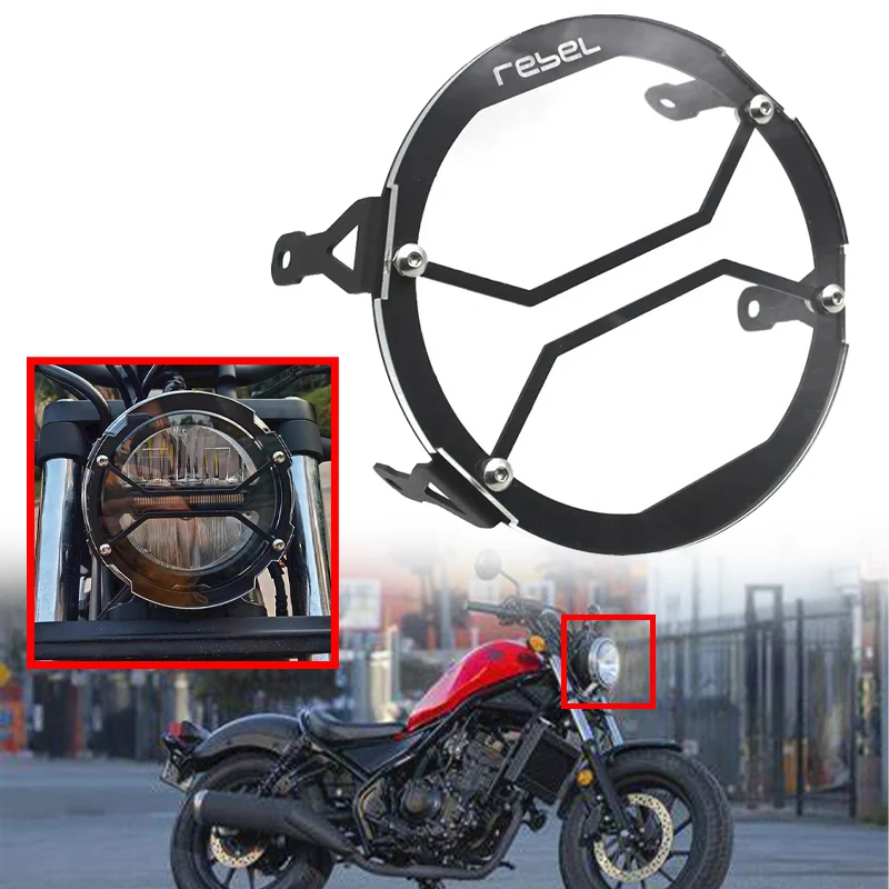 For Honda Rebel 300 CMX300 2017-2023 Motorcycle Headlight Protector Grill Cover Metal Headlamp Protection Housing Accessories