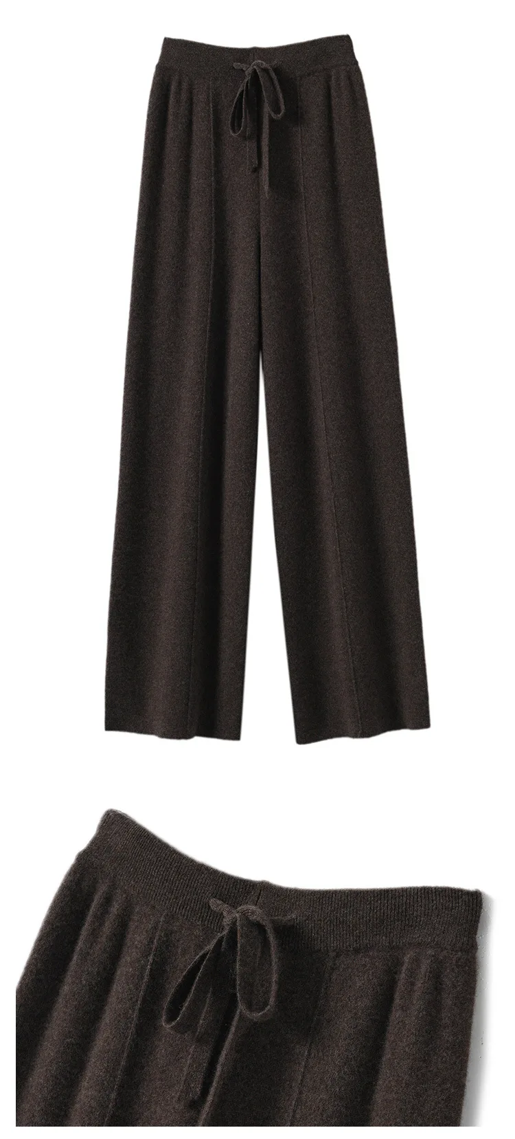 Women's Solid Color Wool Knitted Wide Leg Pants Autumn Winter Basic Soft Warm Cashmere Knit Trousers Casual Simple Style Korean