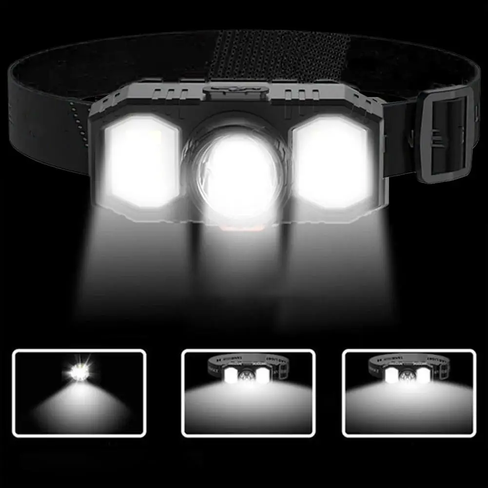 Waterproof USB Rechargeable LED Headlamp For Outdoor Camping With 3 Lighting Modes LED Dual Light Smart Sensor P1B7