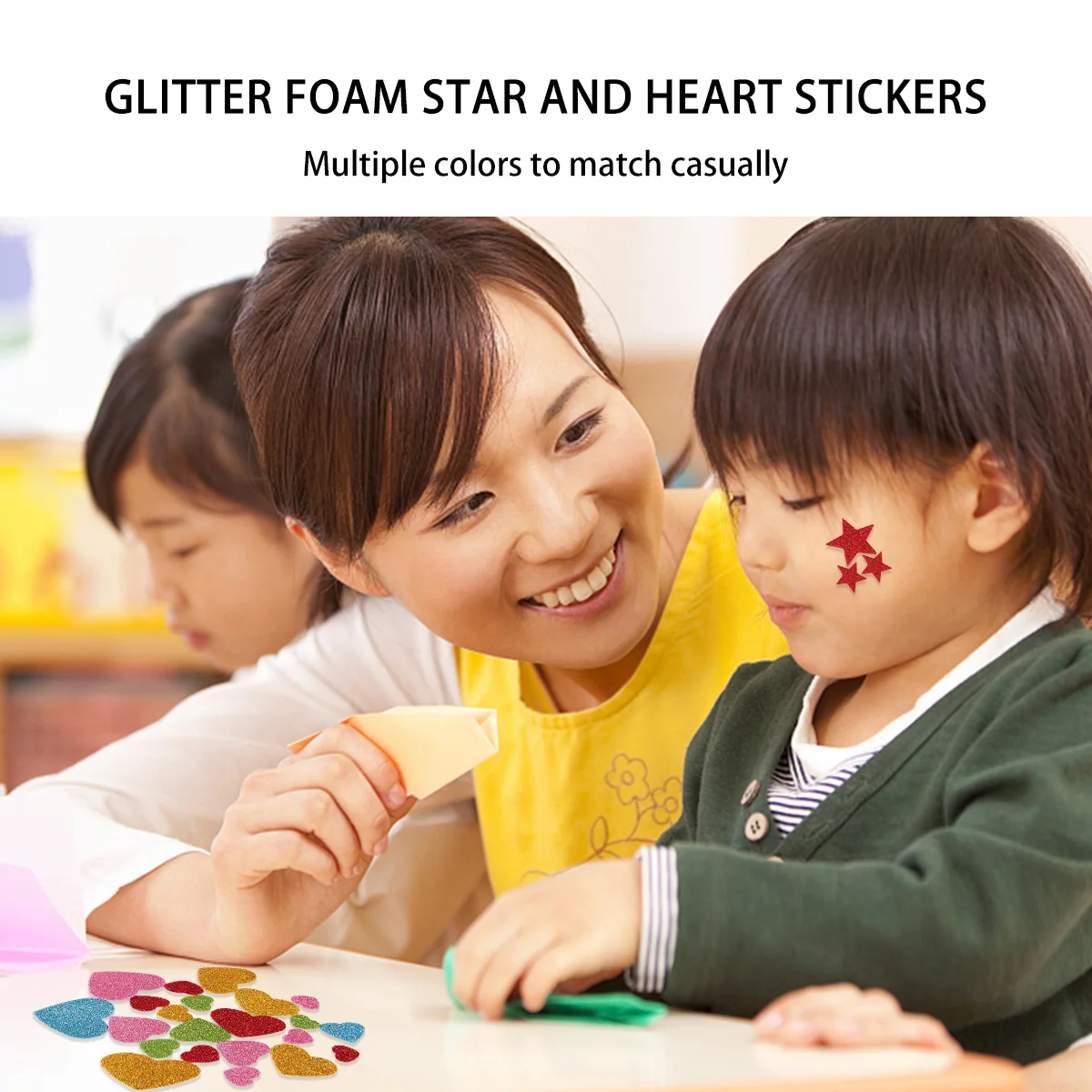 

100 шт. блестящая наклейка в форме сердца красочные наклейки с пентаграммой DIY Настенный декор детский сад класс дома съемный декор