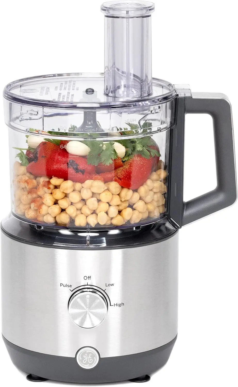 GE Food Processor12 Cup Complete with 3 Feeding Tubes & Stainless Steel Accessories-3 Discs Dough Blade 3 Speed Shredded Cheese