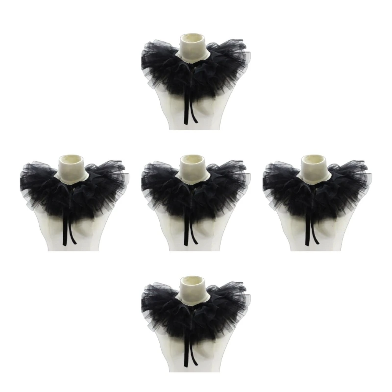 Victorian Ruffled ตาข่ายปลอมคอผ้าคลุมไหล่ Tulle Clown คอสเพลย์คอ Ruff Choker Drop shipping