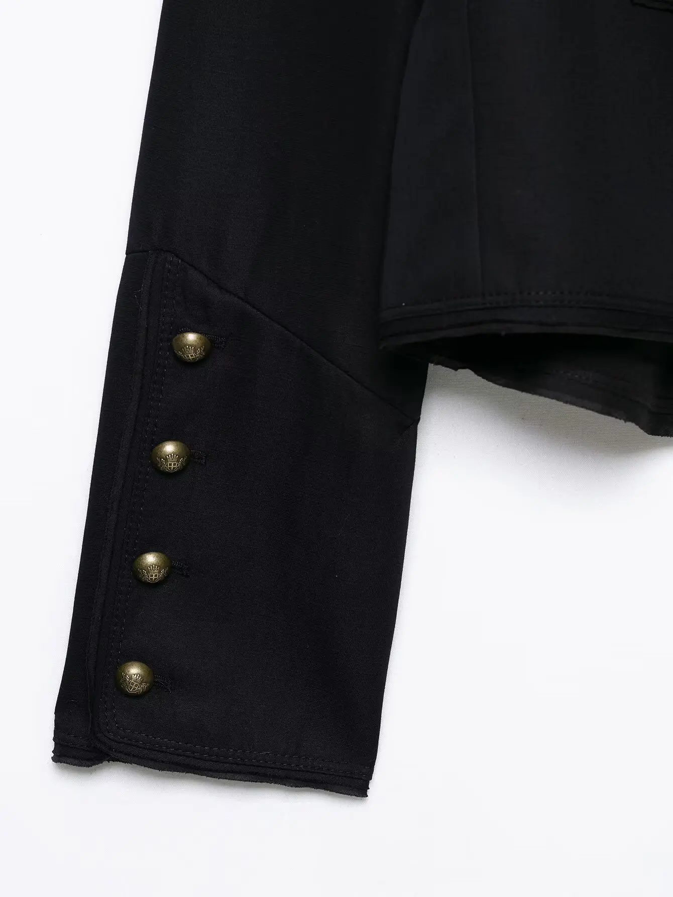 HH Vintage Militär-Stil Kurze Jacke für Damen mit Goldknöpfen und Stehkragen, Elegante Oberbekleidung für Frühling und Herbst, Streetwear für Festivals – Detail 5