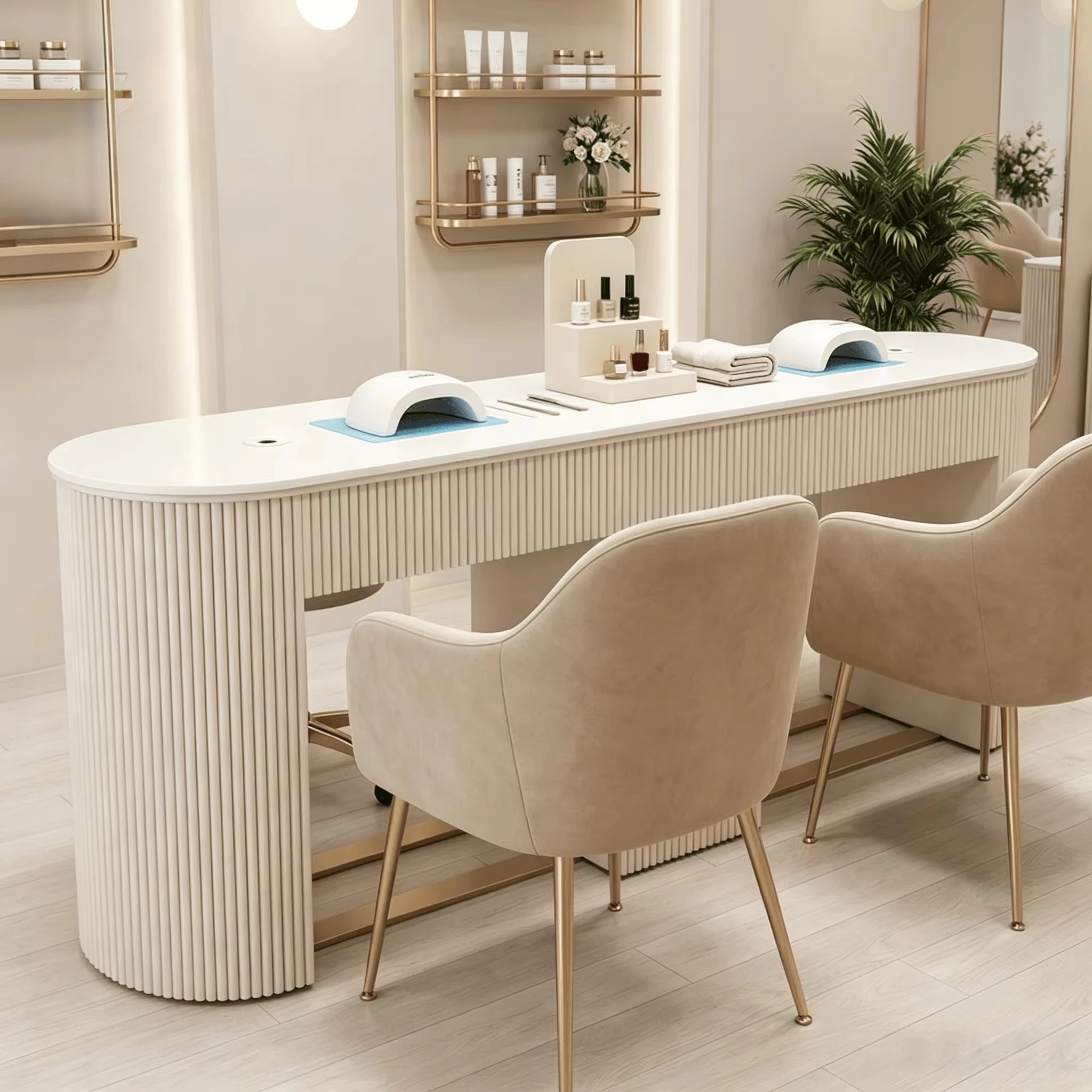 Light Luxury Double Seat Wood Nail Table Manicure Tables and Chairs Set Beauty Saloon Manicure Nail Table with Dust Collector