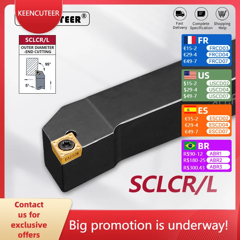 

SCLCR0808/1010/1212/1616/2020/2525 External Turning Tool SCLCR SCLCL Lathe Bar Turning Holder CNC Cutting Tool Cutter Bar